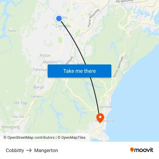Cobbitty to Mangerton map