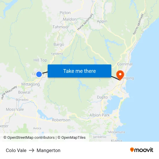 Colo Vale to Mangerton map