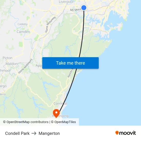 Condell Park to Mangerton map