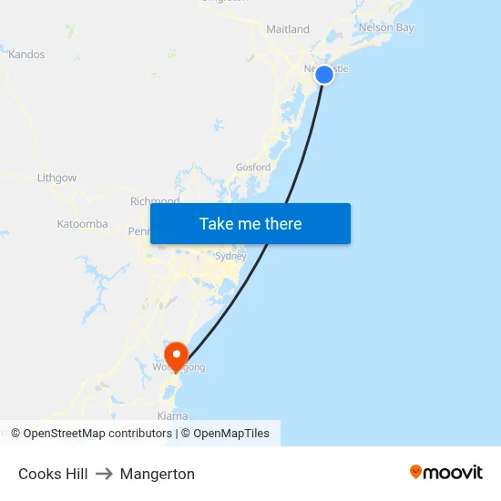 Cooks Hill to Mangerton map