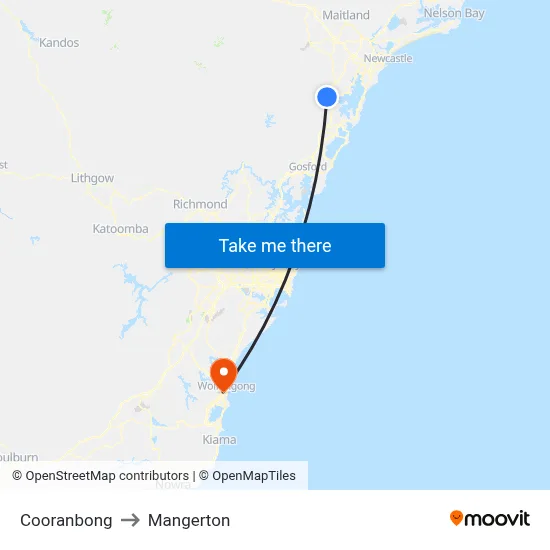 Cooranbong to Mangerton map