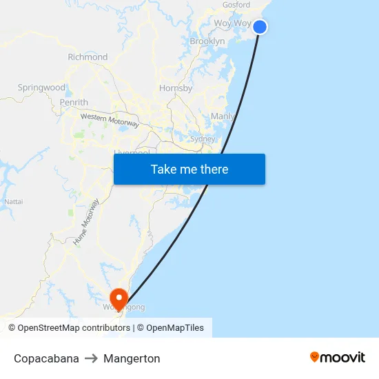 Copacabana to Mangerton map
