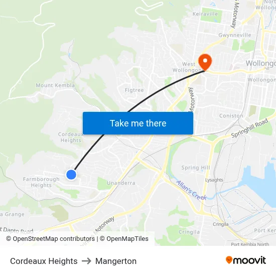 Cordeaux Heights to Mangerton map