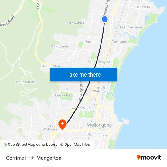 Corrimal to Mangerton map