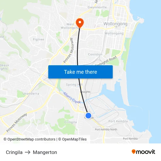 Cringila to Mangerton map