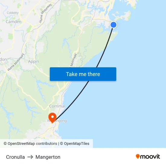 Cronulla to Mangerton map