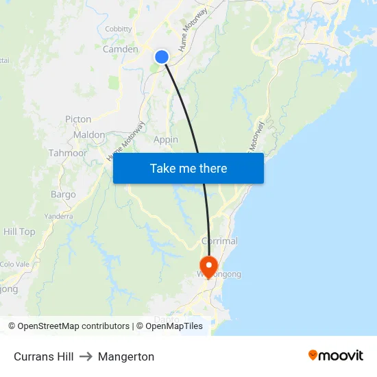 Currans Hill to Mangerton map