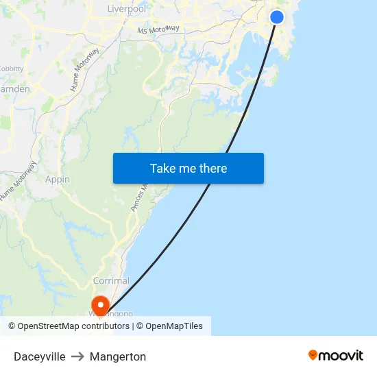 Daceyville to Mangerton map