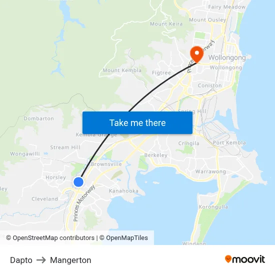 Dapto to Mangerton map