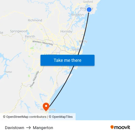 Davistown to Mangerton map