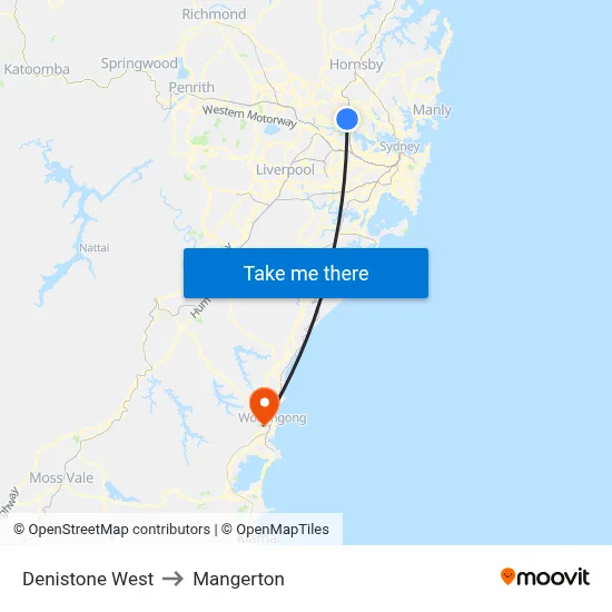 Denistone West to Mangerton map