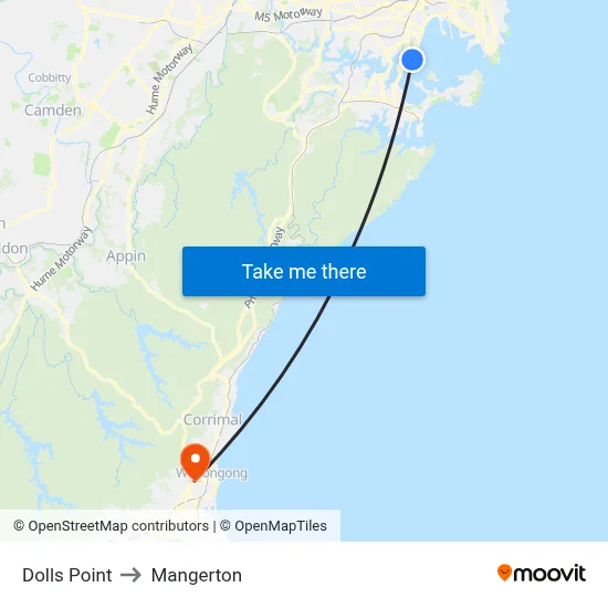 Dolls Point to Mangerton map