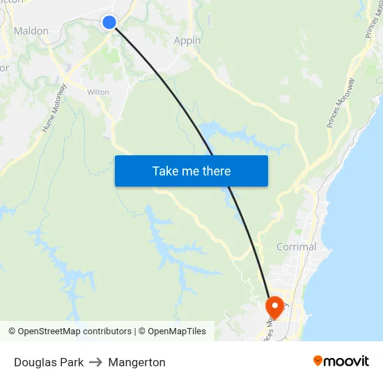 Douglas Park to Mangerton map