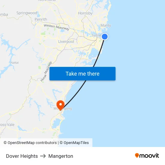 Dover Heights to Mangerton map