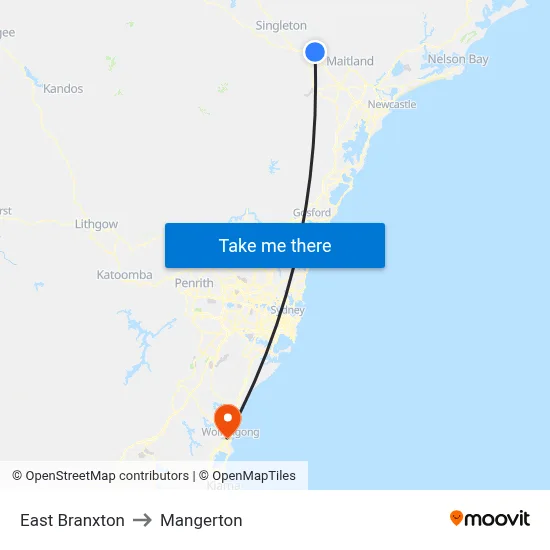 East Branxton to Mangerton map