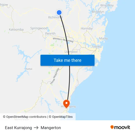 East Kurrajong to Mangerton map
