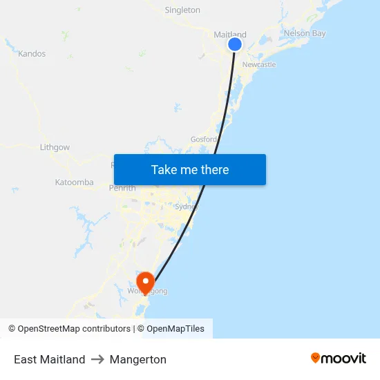 East Maitland to Mangerton map