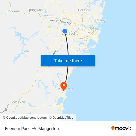 Edensor Park to Mangerton map