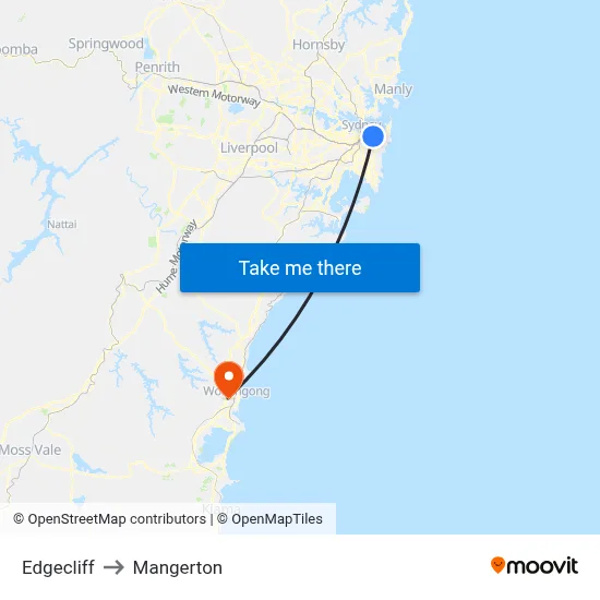 Edgecliff to Mangerton map