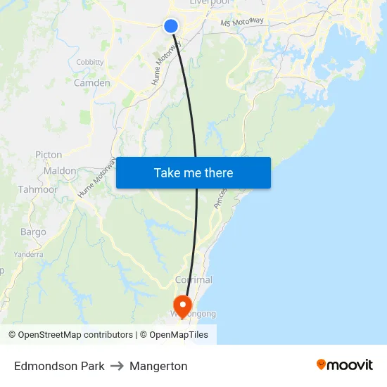 Edmondson Park to Mangerton map