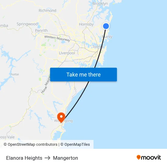 Elanora Heights to Mangerton map