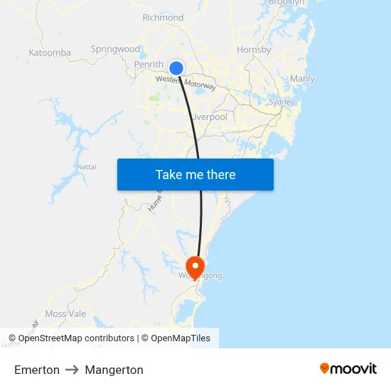 Emerton to Mangerton map