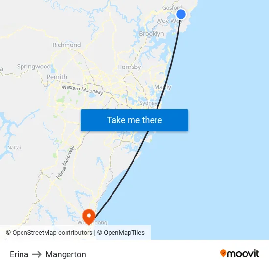 Erina to Mangerton map