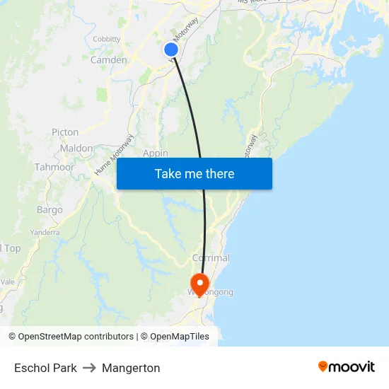 Eschol Park to Mangerton map