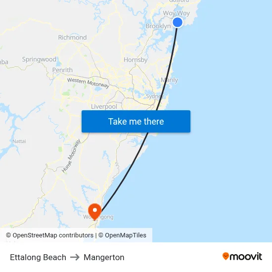 Ettalong Beach to Mangerton map