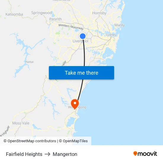 Fairfield Heights to Mangerton map