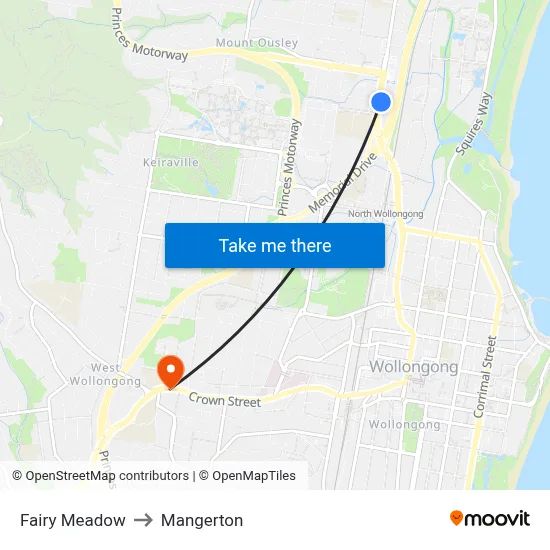 Fairy Meadow to Mangerton map