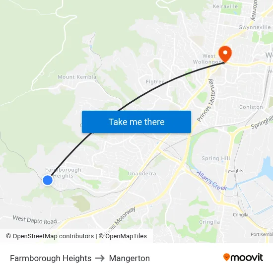 Farmborough Heights to Mangerton map