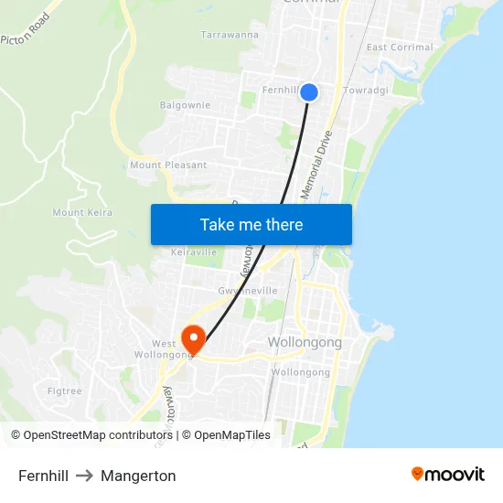 Fernhill to Mangerton map