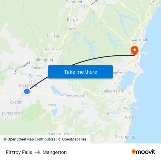 Fitzroy Falls to Mangerton map