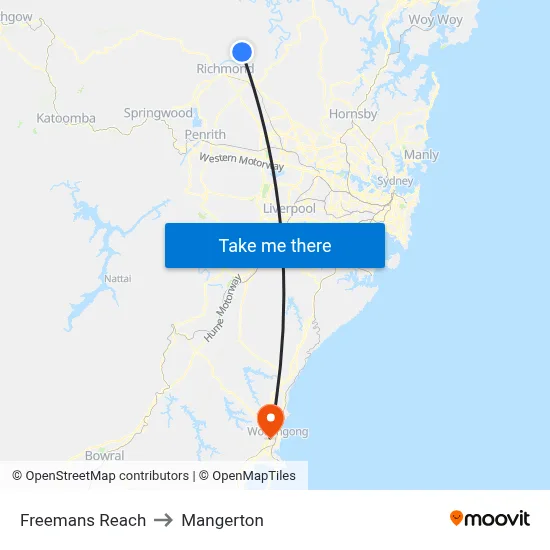 Freemans Reach to Mangerton map