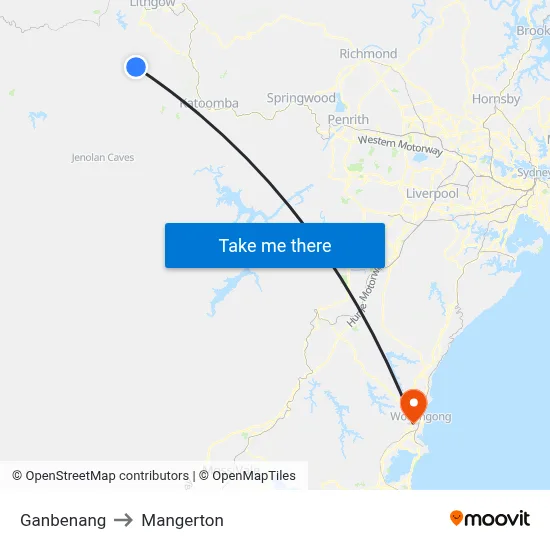 Ganbenang to Mangerton map