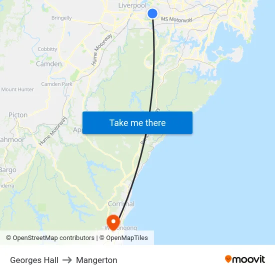 Georges Hall to Mangerton map