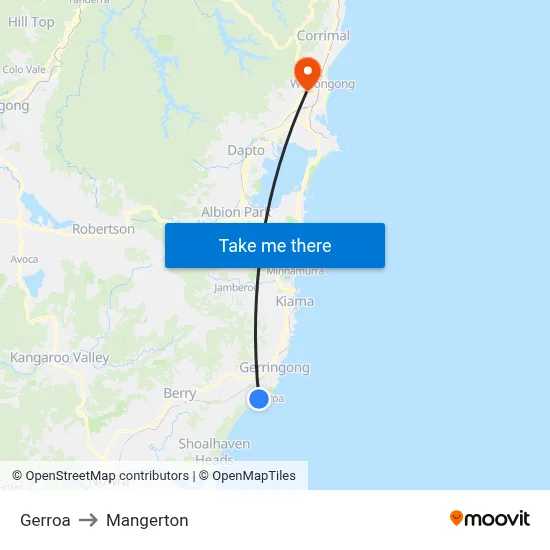 Gerroa to Mangerton map