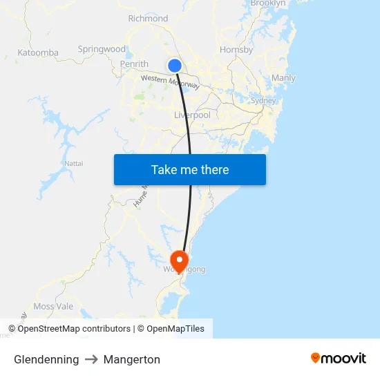 Glendenning to Mangerton map