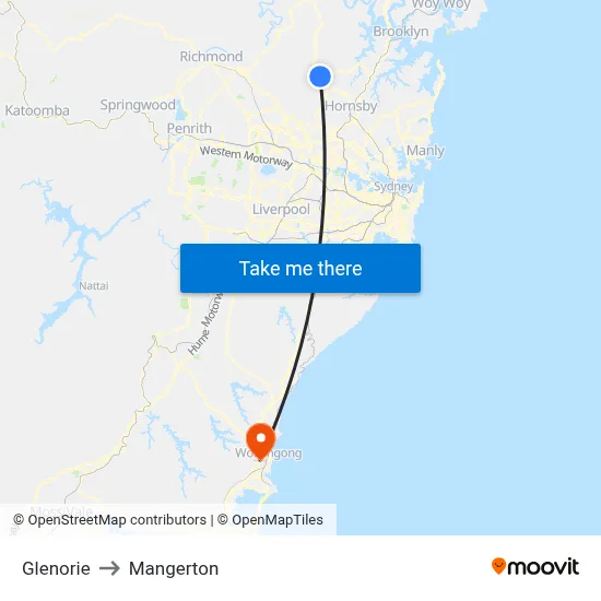 Glenorie to Mangerton map
