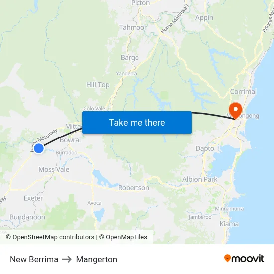 New Berrima to Mangerton map