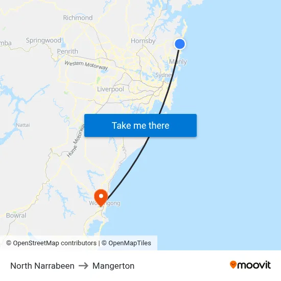 North Narrabeen to Mangerton map