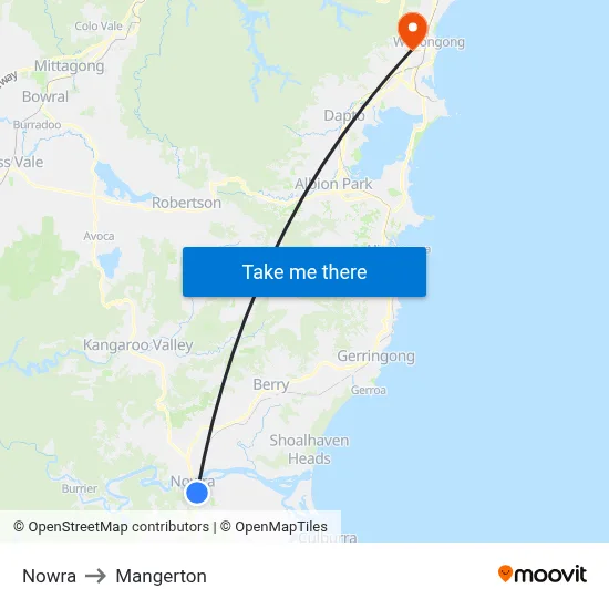 Nowra to Mangerton map