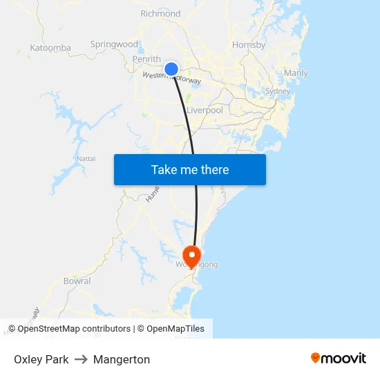 Oxley Park to Mangerton map