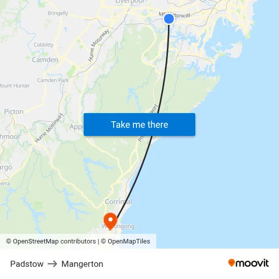 Padstow to Mangerton map