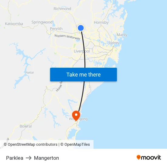 Parklea to Mangerton map