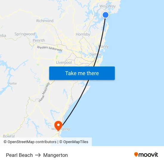 Pearl Beach to Mangerton map