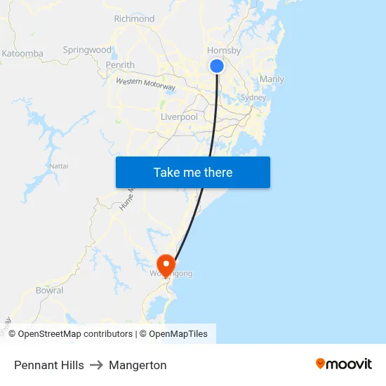 Pennant Hills to Mangerton map