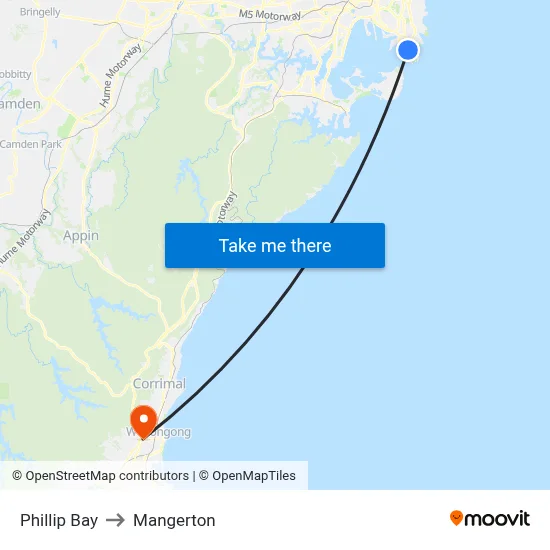 Phillip Bay to Mangerton map