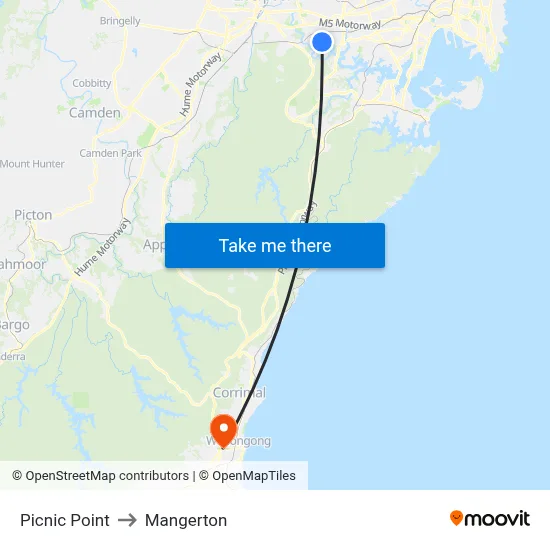Picnic Point to Mangerton map